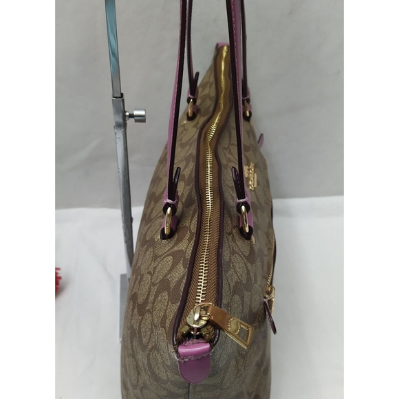 Coach Gallery Signature Brown Coated Leather Double Handles Tote Shoulder Bag - Picture 9 of 16